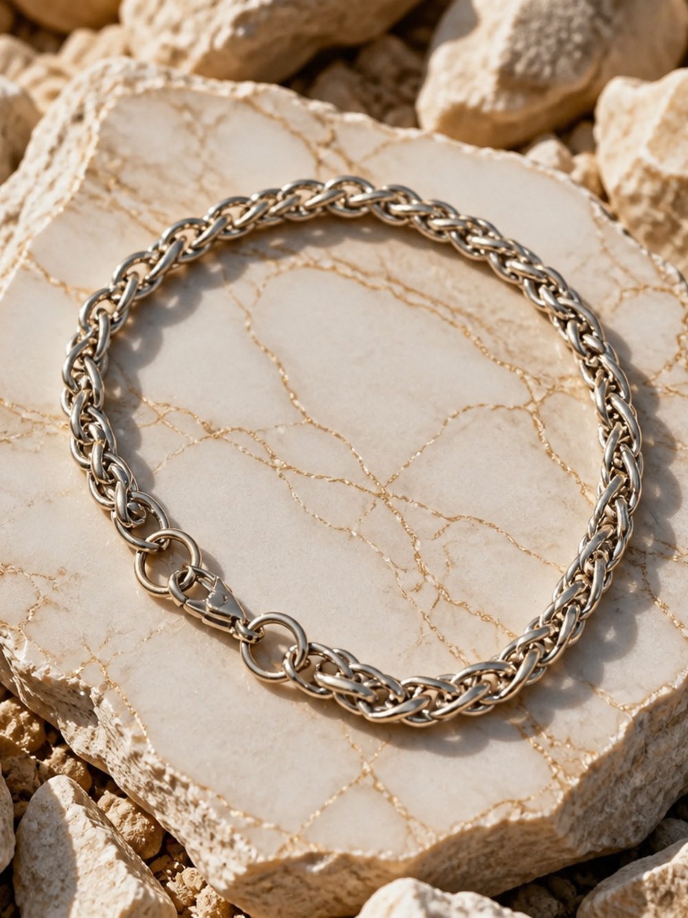 Chunky Rope Chain Necklace in Warm Silver Tone
